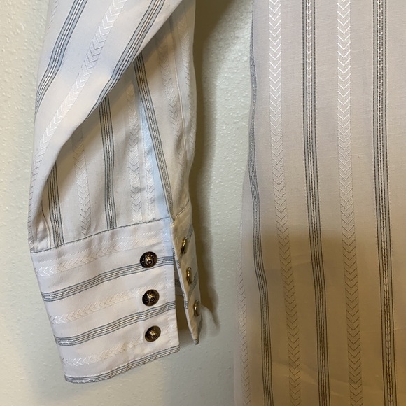 White Horse Button Down Stripe Long Sleeves Small White Gray - Picture 4 of 6